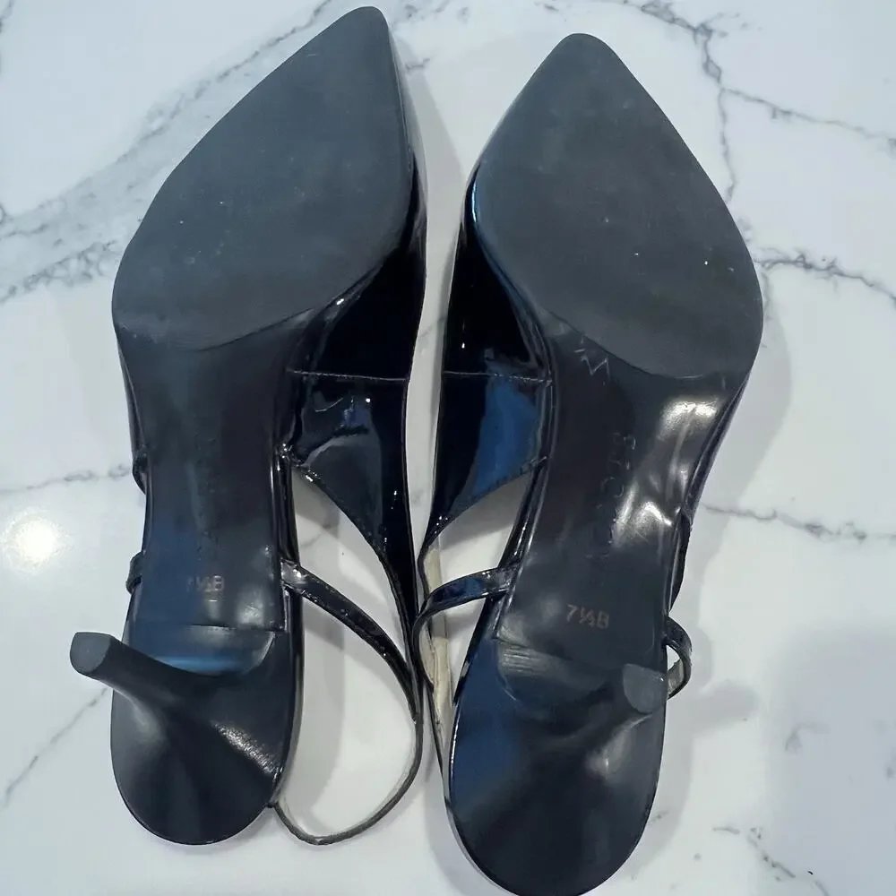 Talbots Shoes Black Patent Pointed Toe Slingback Kitten Heels 7.5